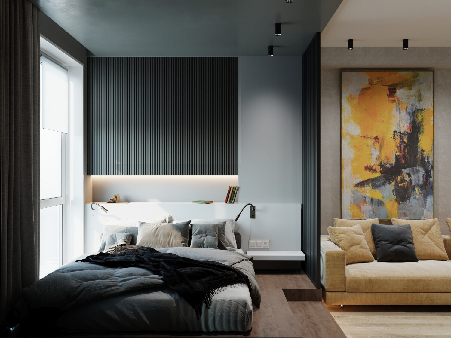 Дизайн квартиры в Сочи в стиле современный и минимализм. Спальное место