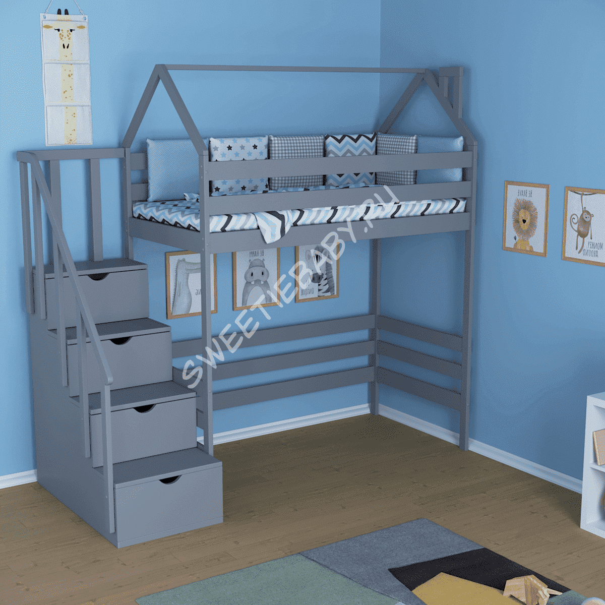 детская двухэтажная кровать домик