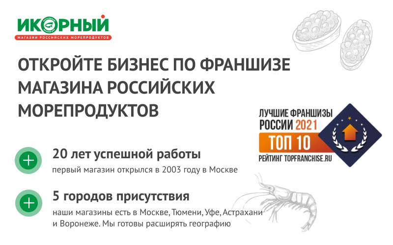 Франшиза магазина Российских морепродуктов — «ИКОРНЫЙ»
