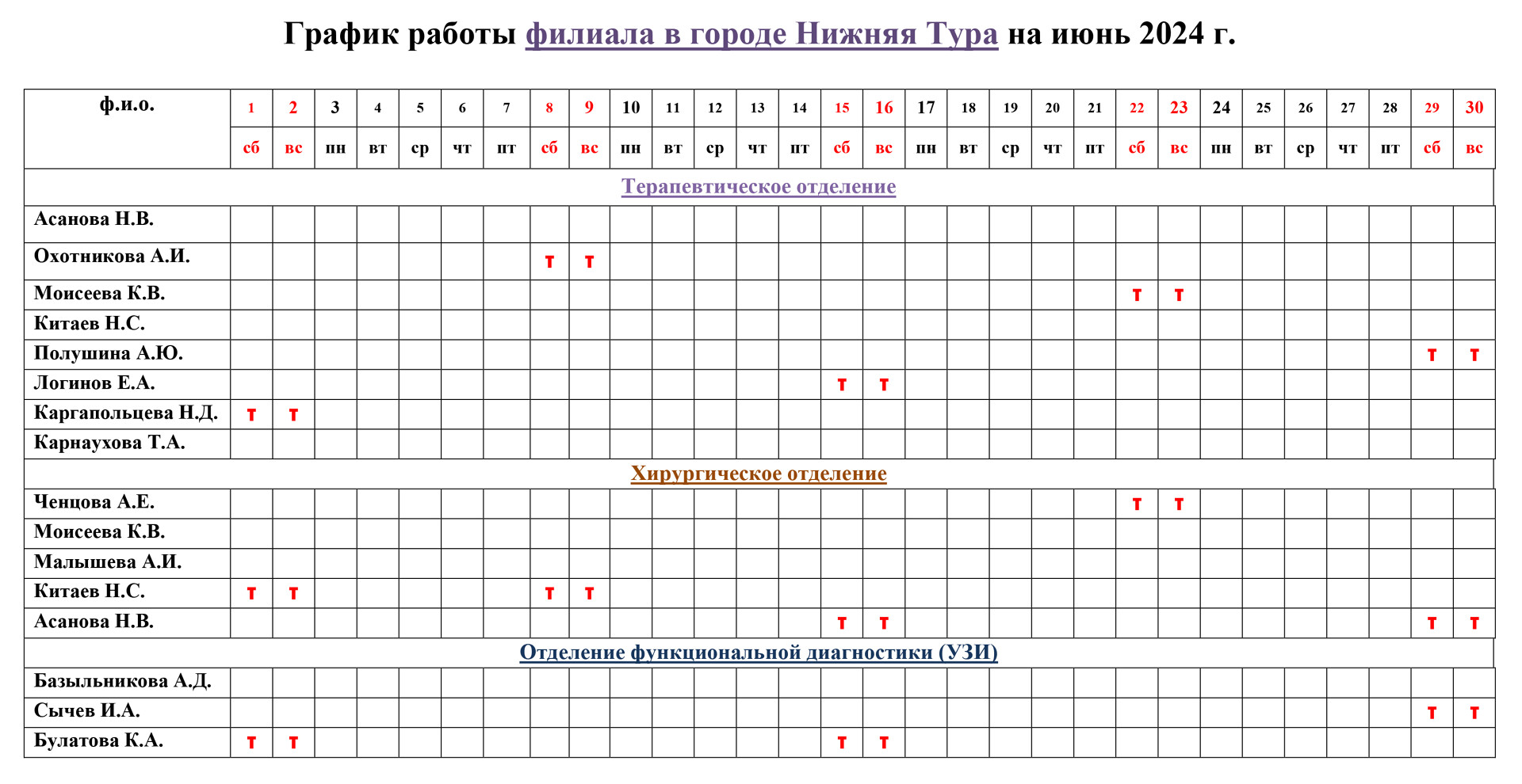 График работы