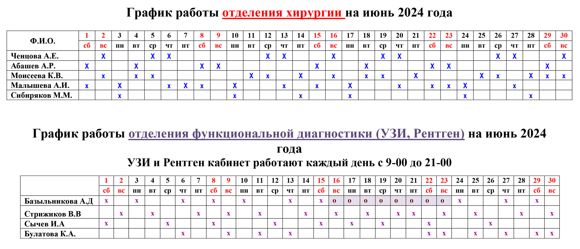 График работы