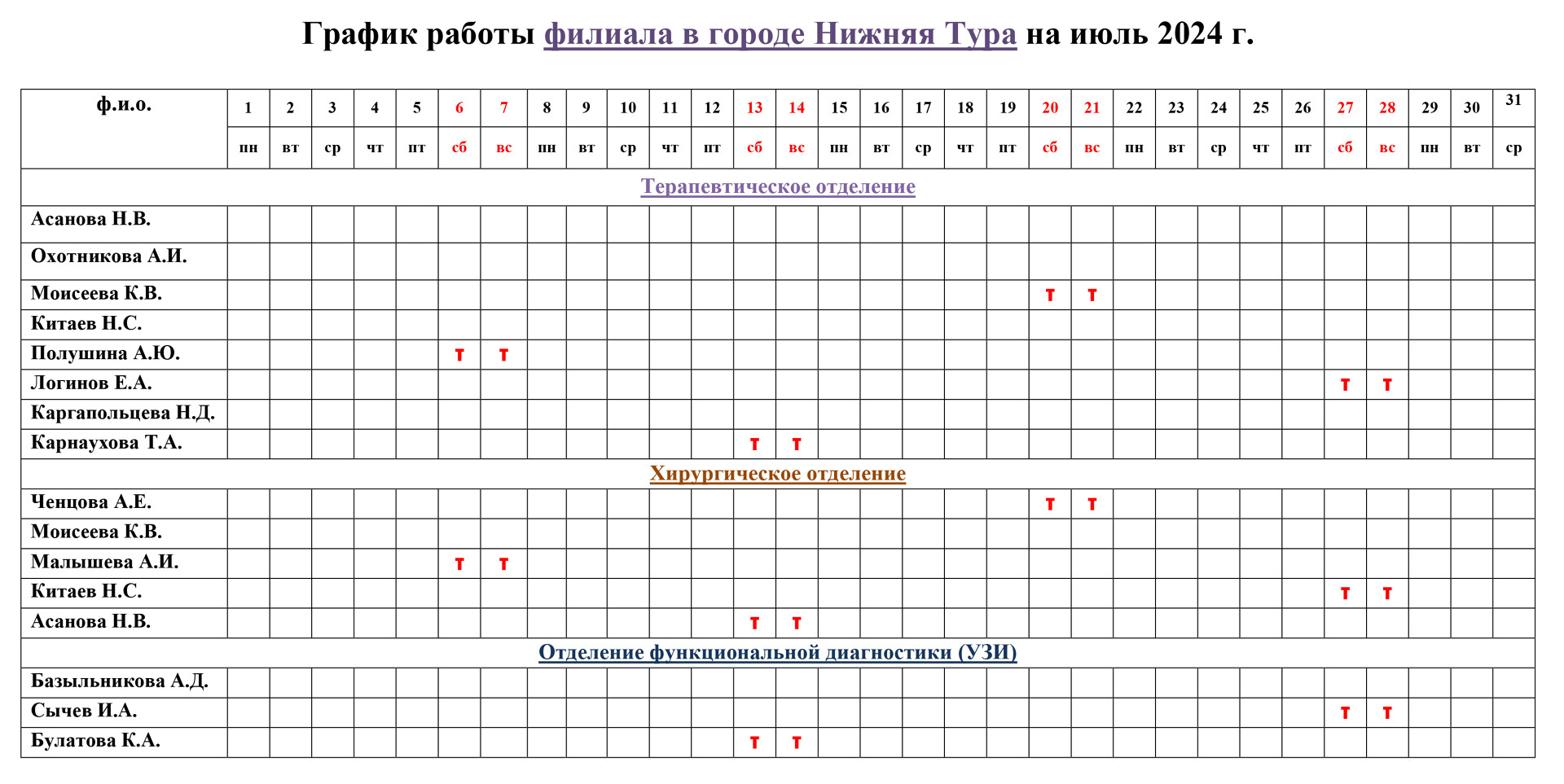 График работы