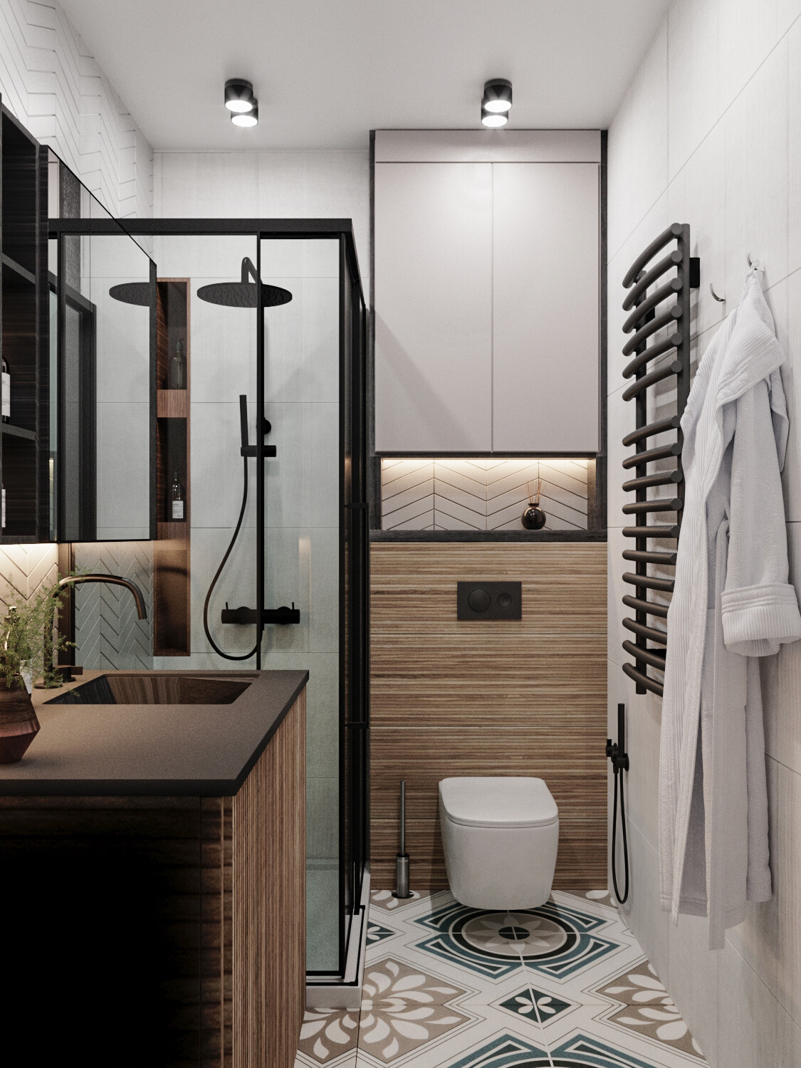 Дизайн квартиры в Сочи в стиле современный. Туалет с местом хранения