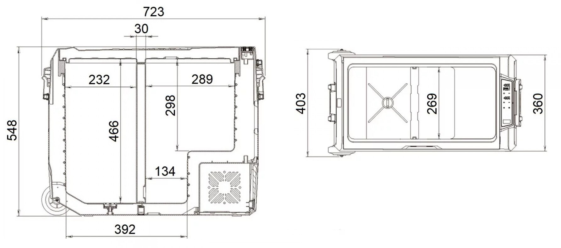 размеры компрессорного автохолодильника SUMITACHI t60 (60 л)