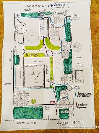 План расположения построек, дорожек и зеленых зон