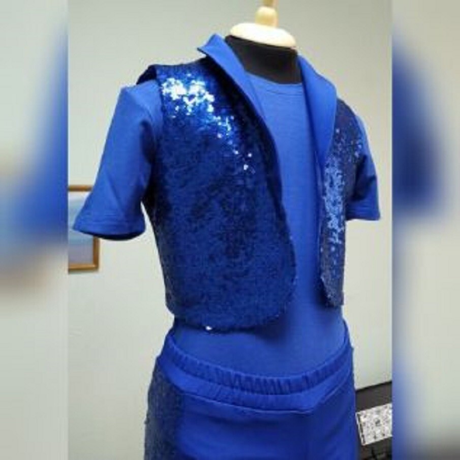 Сценический костюм синего цвета, жилет с пайетками, Авалонплюс