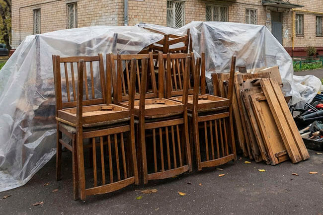 Старые стулья, подготовленные к вывозу на мусор