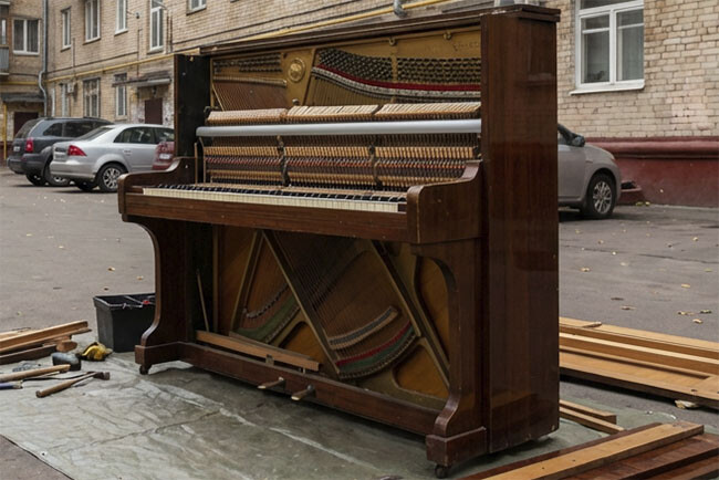 Старое пианино, выброшенное на мусор
