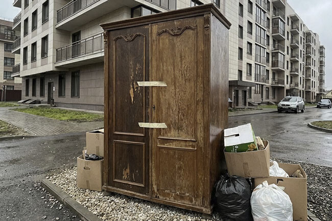 Шкаф на выброс, подготовленный к вывозу