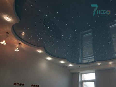 Звездное небо в детскую комнату с люстрами и точечными встроенными светильниками проект и фото, заказать в Севастополе
