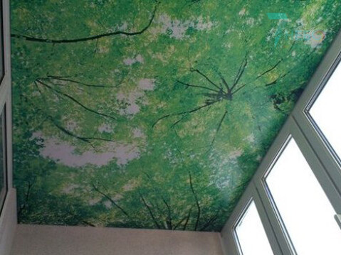 Реалистичная фотопечать на потолке в виде крон деревьев